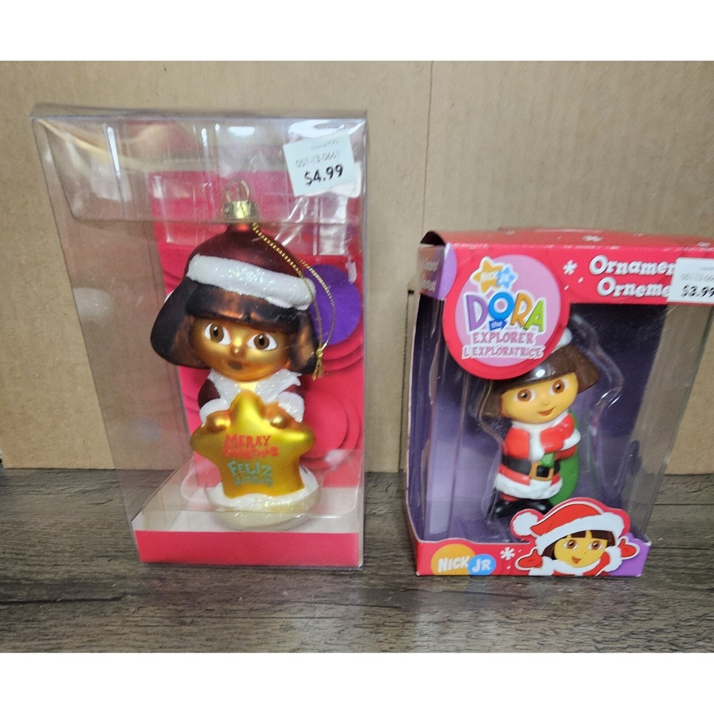 Vtg 2006 Nickelodeon Pair of Dora The Explorer Christmas Ornaments